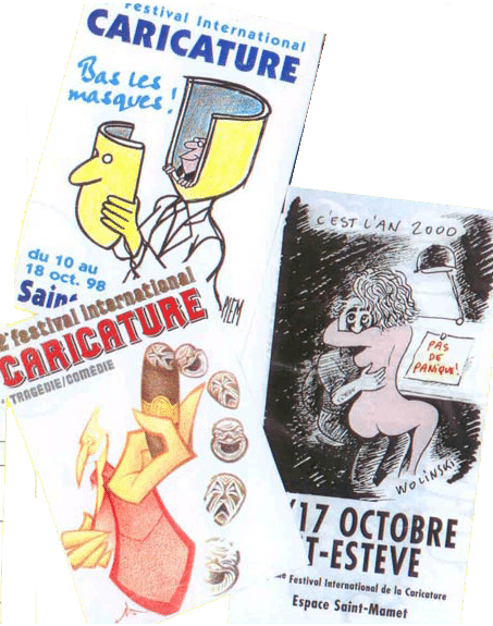 3 affiches du Festival international de la caricature de St esteve, Fris y a gagné le prix du meilleur caricaturiste.