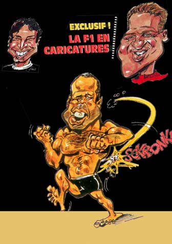 caricature de Fris dans le magazine fightsport, à l'affiche les stars de formule 1